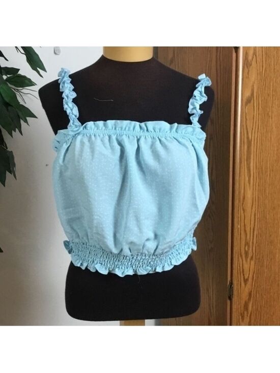 Lily Rose Tops - Lily Rose by Kohl’s Aqua Polka Dot Ruffle Smocked Tank Top XL